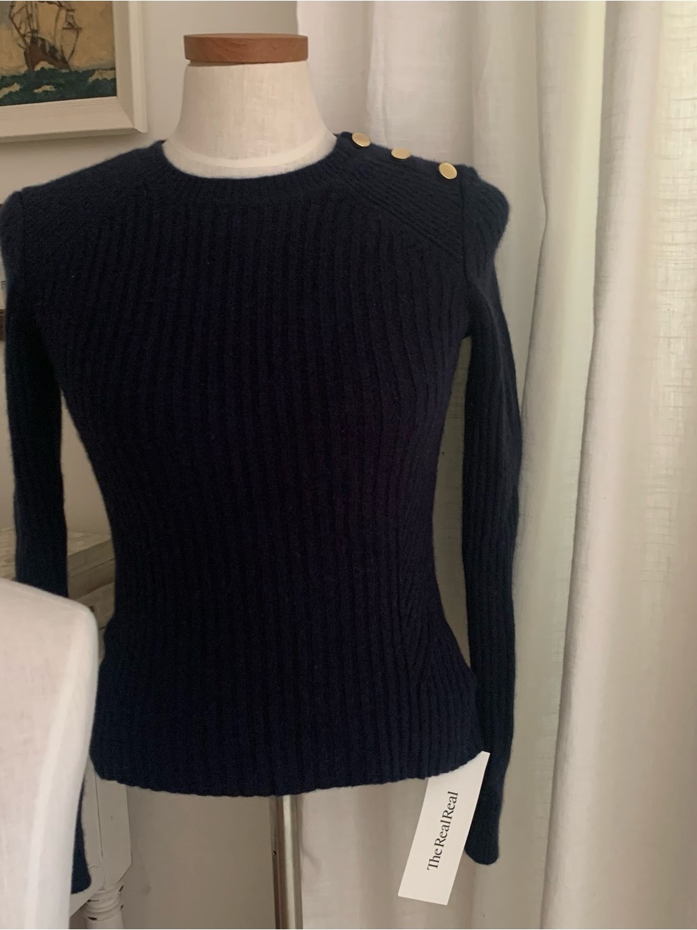 Intermix Navy Ribbed Wool Cashmere Sweater